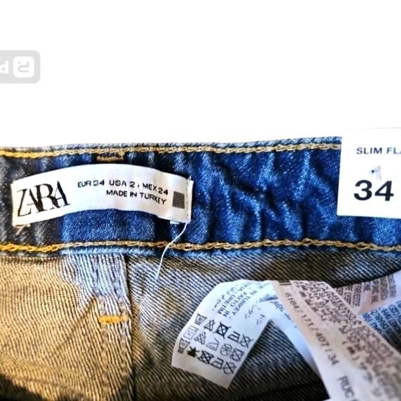 ZARA Medium Wash High Rise SLIM FLARE Leg Jeans Split Hem Sz US 2 - Picture 4 of 6